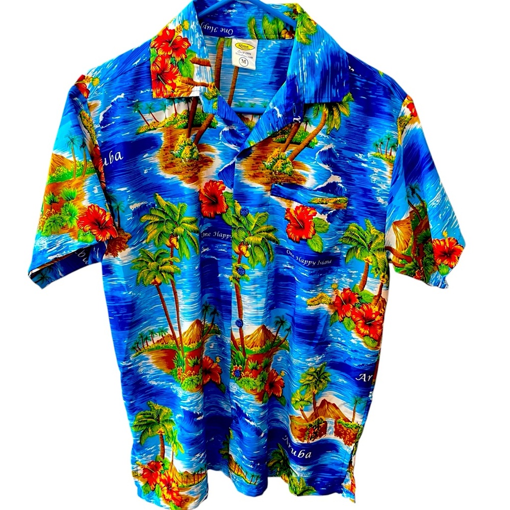 Unique Vintage Casual Multicolor Button Down Shirt with Aruba Tropical Flair Med